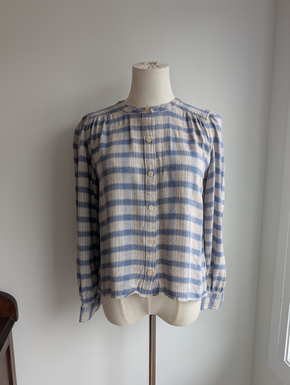 Aritza/Little Moon blue/grey plaid button down long sleeve top